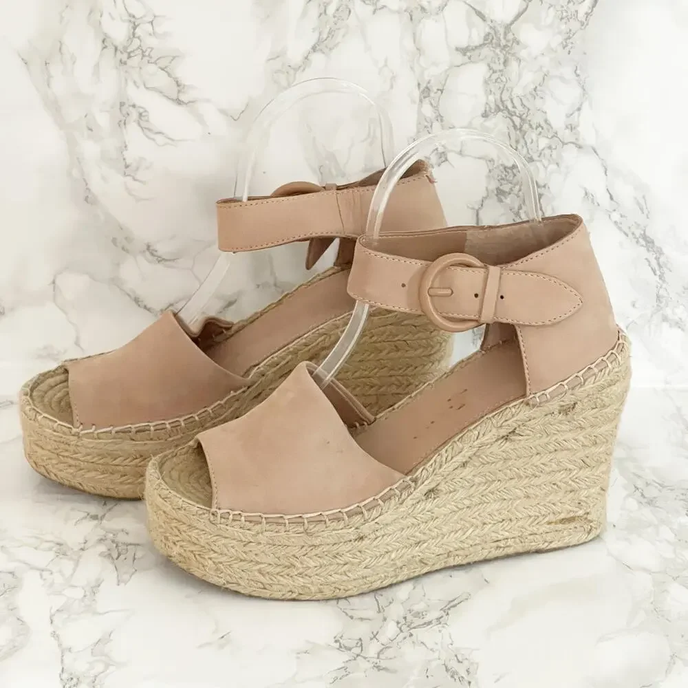 MARC FISHER Alida Suede Espadrille Wedge Sandal Blush Pink 7.5